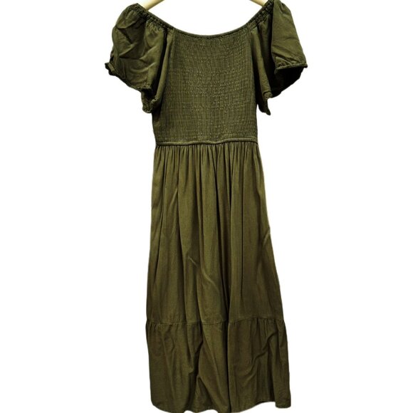 Merokeety MSRP $69 Shirred A-line Dress Flutter Sleeve V-neck Boho Stretch Small - Picture 3 of 7
